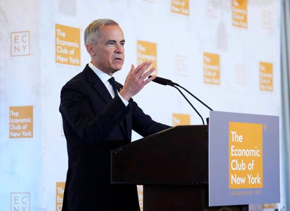 May 28, 2026, New York, Ny, United States: Prime Minister Mark Carney delivers a speech and takes part in an armchair discussion at The Economic Club of New York, in New York, on Thursday, May 28, 2026. New York United States  - ZUMAc35_ 20260528_zaf_c35_028 Copyright: xSeanxKilpatrickx