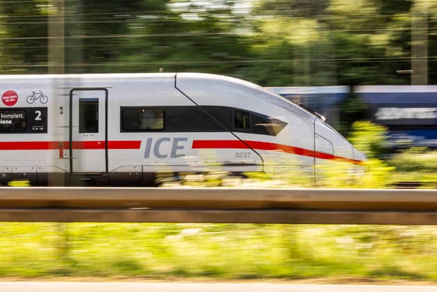 Railroad line near Altbach with ICE 27 05 2026, Altbach, Baden Württemberg, Germany