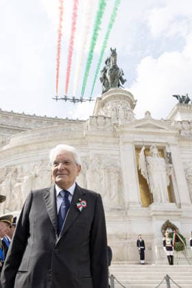 Photo IPP SPGR Francesco Ammendola Rome 02 06 2026 Italys Republic Day established to commemorate the birth of the Italian Republic in the photo The President of the Republic Sergio Mattarella above him the passage of the Frecce Tricolori National Acrobatic Patrol of the Italian Air Force