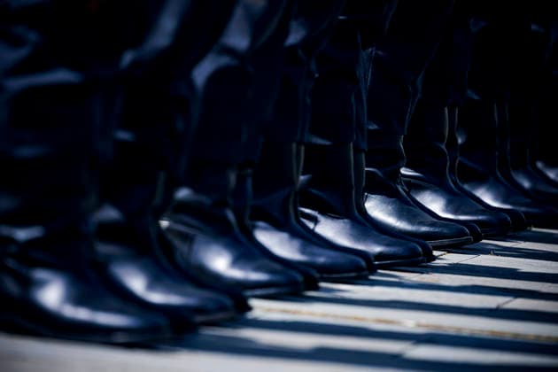 Boots of soldiers of the guard battalion of the Bundeswehr, taken in the courtyard of honor of the Federal Chancellery Berlin, 02 06 2026 Berlin Germany Copyright: xThomasxTrutschelx