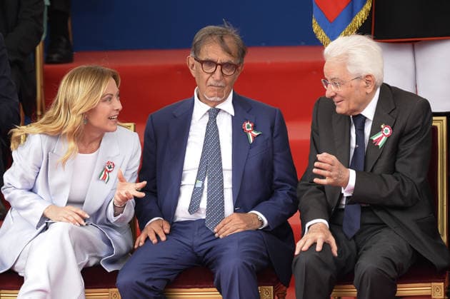 Photo IPP Marco Mattei Rome 02 06 2026 80 Anniversary of Republic Day the Military Review at the Imperial Forums in the photo Giorgia Meloni IGnazio La Russa Sergio Mattarella Italy Photo Press World Copyright