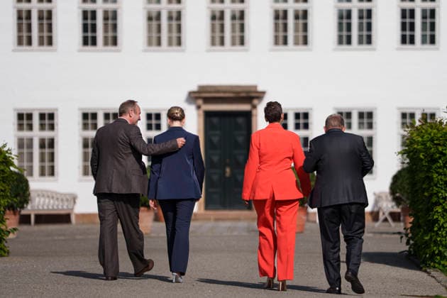 DENMARK The Government Platform is Presented Party leaders Martin Lidegaard Radikale Venstre , Pia Olsen Dyhr SF , incoming Prime Minister Mette Frederiksen Social Democrats , and Lars Loekke Rasmussen Moderates present the government platform for a new government in Denmark, at Marienborg in Kongens Lyngby, Tuesday, June 2, 2026 Photo Liselo  Copyright: Ritzau Scanpix LiselottexSabroex spdk20260602-174944-L