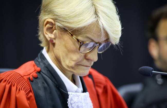 Court chairwoman Martine Baes pictured during the trial of P. and A. Falzone, at the Court of Appeal of Mons, on Tuesday 02 June 2026. The trial of the two men concerns the 2022 tragedy in Strepy-Bracquegnies, where a car plowed into a carnival parade around 5:00. Six people died at the scene, and a seventh months later in the hospital. P. Falzone is charged with seven murder and 81 attempted murder. A. Falzone with failure to render aid to a person in danger. This is the fifth week of this extraordinary trial, the pleadings started.  VIRGINIExLEFOUR 175794205
