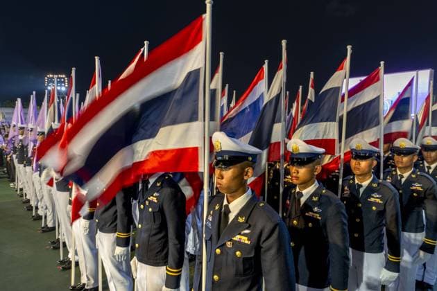 Birthday of Thai Queen Suthida in Bangkok BANGKOK, THAILAND - JUNE 3: Honor guard soldiers stand holding Thai flags during an event in honor of Her Majesty Queen Suthida Bajrasudhabimalalakshana the queen of Thailand’s 48th birthday at Sanam Luang Royal Field in Bangkok, Thailand on June 3, 2026. Adryel Talamantes Anadolu Bangkok Thailand. Editorial use only. Please get in touch for any other usage.  Copyright: x2026xAnadoluxAdryelxTalamantesx
