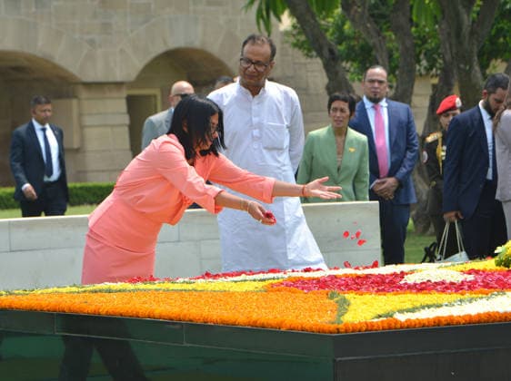 Venezuela’s Acting President Delcy Rodriguez in New Delhi NEW DELHI, INDIA - JUNE 04: Acting President of Venezuela Delcy Rodriguez (L) pays tribute at the memorial of Mahatma Gandhi at Rajghat in New Delhi, India, on June 04, 2026. Rodriguez is visiting India to attend events related to bilateral cooperation and international affairs. Imtiyaz Khan Anadolu New Delhi India. Editorial use only. Please get in touch for any other usage.  Copyright: x2026xAnadoluxImtiyazxKhanx