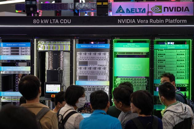 TAIWAN-COMPUTEX People looking at a NVIDIA Vera Rubin Platform Server Rack at Computex 2026 in Taipei, Taiwan, June 4, 2026. NEXPHER Vernon Yuen TAIPEI