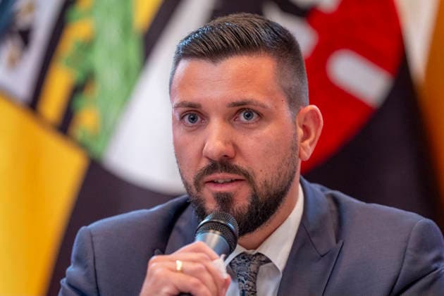 Tobias Rausch Acting Secretary General of the AfD Saxony-Anhalt at the press conference of the AfD Saxony-Anhalt, Ratswaage Hotel Magdeburg, on June 4, 2026 Presentation of the election campaign for the state election in Saxony-Anhalt 2026 Copyright: HMBxMedia xMarcoxBader