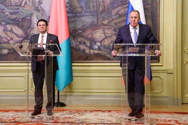 RUSSIA, MOSCOW - JUNE 8, 2026: Foreign Ministers Sergei Lavrov (R) of Russia and Khalilur Rahman of Bangladesh give a joint press conference following their meeting at the Russian Foreign Ministry Reception House. Yevgeny Messman TASS  93559000