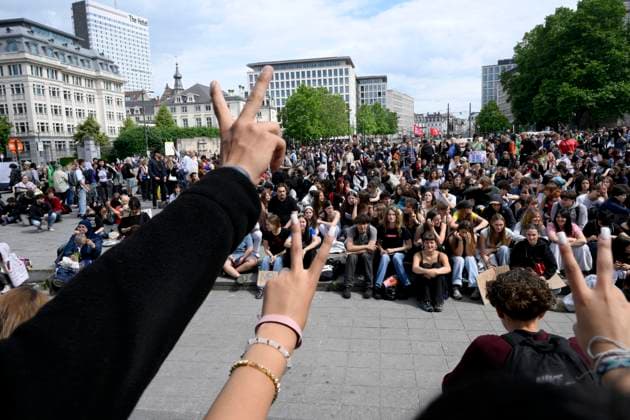 Protest Against Police Violence 08 06 2026 BRUSSELS, BELGIUM - Staff, teachers and students protest police violence outside the Palace of Justice pictured on June 08, 2026 in Brussels, Belgium, 08 06 2026 Brussels Belgium  Copyright: xPhilipxReynaersx