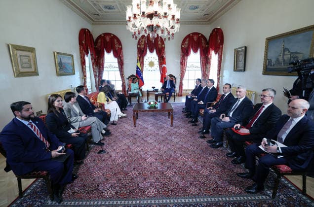 Turkish President Erdogan meets Venezuelan Interim President Delcy Rodriguez in Istanbul ISTANBUL, TURKIYE - JUNE 8: (----EDITORIAL USE ONLY - MANDATORY CREDIT - TURKISH PRESIDENCY MUSTAFA KAMACI HANDOUT - NO MARKETING NO ADVERTISING CAMPAIGNS - DISTRIBUTED AS A SERVICE TO CLIENTS----) Turkish President Recep Tayyip Erdogan (C-R) meets with Venezuelan Interim President Delcy Rodriguez (C-L) at the Presidential Dolmabahce Office in Istanbul, Turkiye, on June 8, 2026. The meeting was attended by Turkish Vice President Cevdet Yilmaz, Foreign Minister Hakan Fidan, Minister of Energy and Natural Resources Alparslan Bayraktar, Minister of Industry and Technology Mehmet Fatih Kacir, Minister of Trade Omer Bolat, Presidential Communications  Copyright: x2026xAnadoluxTURxPresidencyx xMustafaxKamacix