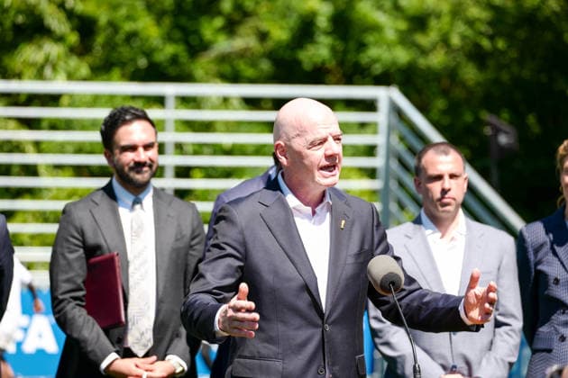 New York, NY- June 8: Governor Hochul and Mayor Mamdani make a World Cup FIFA announcement of a free watch party in Central Park for the FIFA World Cup 2026 Final on Sunday, July 19. With FIFA President Gianni Infantino, George Weah on June 8, 20267 Credit: AdMedia USA - ZUMAa123 20260608_zaa_a123_284 Copyright: xCamaraxPorterx