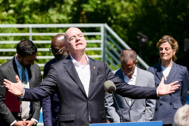 New York, NY- June 8: Governor Hochul and Mayor Mamdani make a World Cup FIFA announcement of a free watch party in Central Park for the FIFA World Cup 2026 Final on Sunday, July 19. With FIFA President Gianni Infantino, George Weah on June 8, 20267 Credit: AdMedia USA - ZUMAa123 20260608_zaa_a123_291 Copyright: xCamaraxPorterx