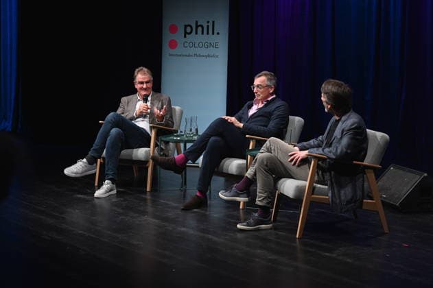 Journalist Jürgen Wiebicke, l r, historian Andreas Rödder and extremism researcher Armin Pfahl Traughber speaks at Phil Cologne, an international festival of philosophy, on the topic of Dangerous Ideas about the classics of the New Right and the limits of conservatism