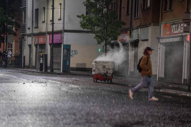 June 9, 2026, Belfast, Antrim, United Kingdom: A bin that has been set on fire seen during the protest. Belfast erupted into flames as locals took to the streets to protest against the stabbing of a North Belfast man by a Sudanese national refugee. Road blockades were set up all over Belfast bringing much of the city to a standstill. The protestors are demanding a stop to immigration into Northern Ireland. Belfast United Kingdom  - ZUMAs197 20260609_aaa_s197_271 Copyright: xLabxMox