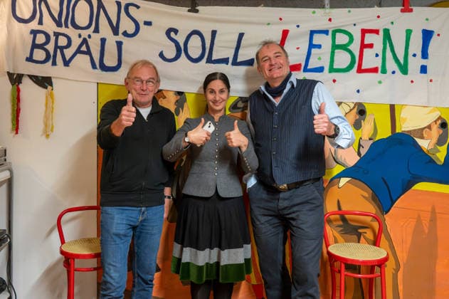 Munich, Haidhausen, the initiators of the citizens initiative Rettet den Unionsbraeu, from left Ruppert Pfliegel, Hatun Tolun, Markus Wagner