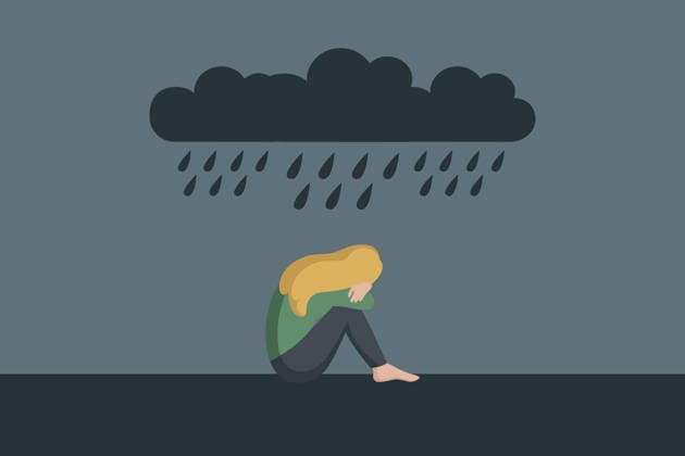 einsames, deprimiertes Mädchen, das allein im Regen sitzt lonely depressed girl sitting alone in the rain illustration (License=RF) Copyright: xZoonar.com KristinaxBolgertx 25170530