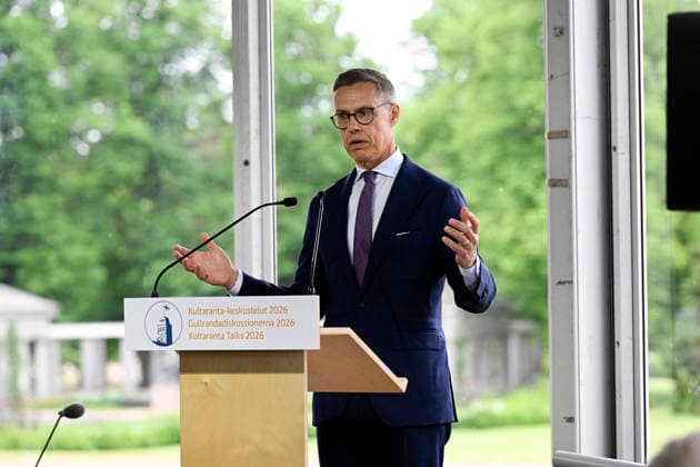 LKS 20260611 Finnish President Alexander Stubb gives opening remarks of the Session I: Discussions with the Presidents of the annual Kultaranta Talks at the President s summer residence Kultaranta in Naantali, Finland, on June 11, 2026. The theme of this year’s discussions on foreign and security policy is A World in Transition - Global, Regional and Local Perspectives. - ANTTI AIMO-KOIVISTO Naantali Finland  Copyright: xAnttixAimo-Koivistox 53j8oI0UrOY