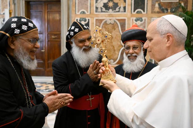 ITALY - POPE LEO XIV RECEIVES PILGRIMAGE OF THE SYRO-MALANKARA CHURCH IN EUROPE IN A PRIVATE AUDIENCE IN THE VATICAN - 2026 6 15 Italy, Rome, Vatican, 2026 6 15 . Pope Leo XIV receives Pilgrimage of the Syro-Malankara Church in Europe in a private audience in the Vatican EDITORIAL USE ONLY - NO BOOKS Copyright: xVATICANxMEDIAx