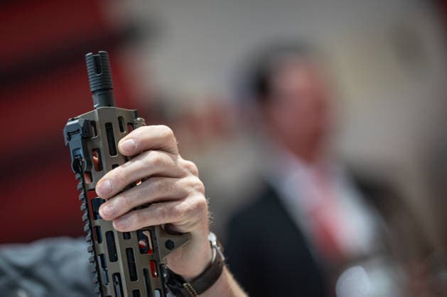 Heckler Koch exhibition stand with handguns and machine guns Eurosatory 2026 arms fair in Parc des Expositions de Paris Nord Villepinte, Villepinte Paris France Parc des Expositions de Paris No
