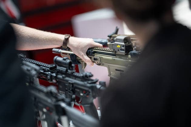 Heckler Koch exhibition stand with handguns and machine guns Eurosatory 2026 arms fair in Parc des Expositions de Paris Nord Villepinte, Villepinte Paris France Parc des Expositions de Paris No