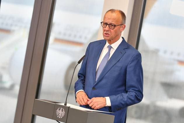 Schönefeld near Berlin, Brandenburg, Germany, June 15, 2026 BER Airport Statement before departure for the G7 Summit in Évian-les-Bains Chancellor Friedrich Merz, CDU,detected_source_language Copyright: xdtsxNachrichtenagenturx dts_123054