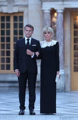 French President Emmanuel Macron and his wife, Brigitte, welcome US President Donald Trump to Versailles, outside Paris, France, on Wednesday, June 17, 2026. Trump was invited at the palace for dinner in the follow-up of the G7 summit in Evian. PAR202406082102 MAYAxVIDON-WHITE