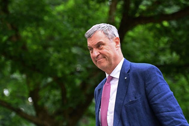 Arrival of Markus SOEDER, Minister-President of Bavaria and CSU Chairman; single image, cropped close-up, portrait; Press conference of the Bavarian State Government following the cabinet meeting on June 23, 2026, at the Prinz Carl Palais in Munich,detected_source_language