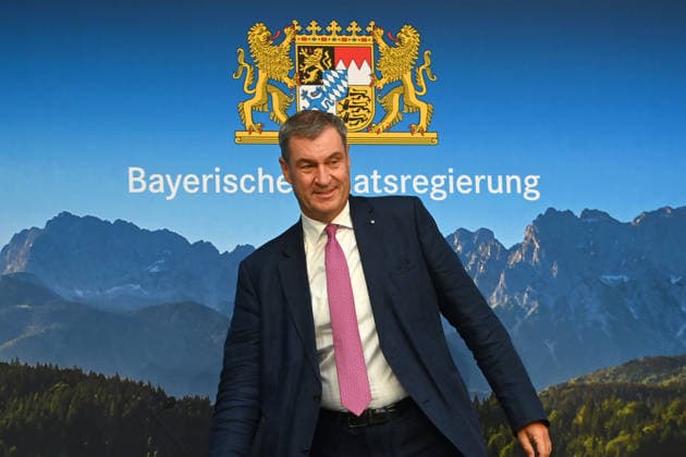 Arrival of Markus SOEDER, Minister-President of Bavaria and CSU Chairman; single image, cropped close-up, half-length portrait; press conference of the Bavarian State Government following the cabinet meeting on June 23, 2026, at the Prinz Carl Palais in Munich,detected_source_language