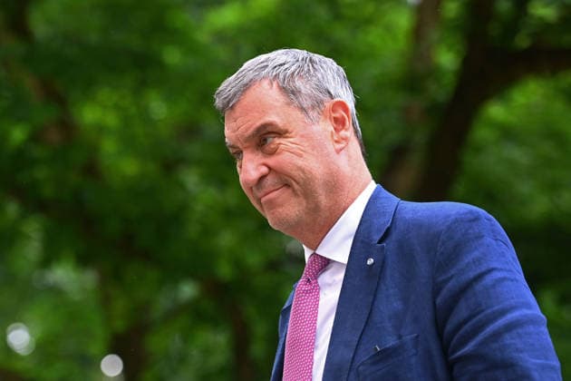 Arrival of Markus SOEDER, Minister-President of Bavaria and CSU Chairman; single image, cropped close-up, portrait; press conference of the Bavarian State Government following the cabinet meeting on June 23, 2026, at the Prinz Carl Palais in Munich,detected_source_language
