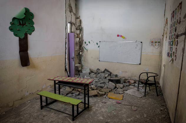 Iran Minab School Airstrikes Aftermath June 2026 A view shows rubble covering the floor of a damaged classroom at the Shajareh Tayyebeh Elementary School in Minab, Hormozgan Province, Iran, on June 6, 2026. The facility was hit by a missile strike on February 28, 2026, marking the first day of the USA-Israel war against Iran. The attack killed 156 civilians, including 120 schoolchildren. Minab Hormozgan Iran Copyright: xLaurinxStrelex