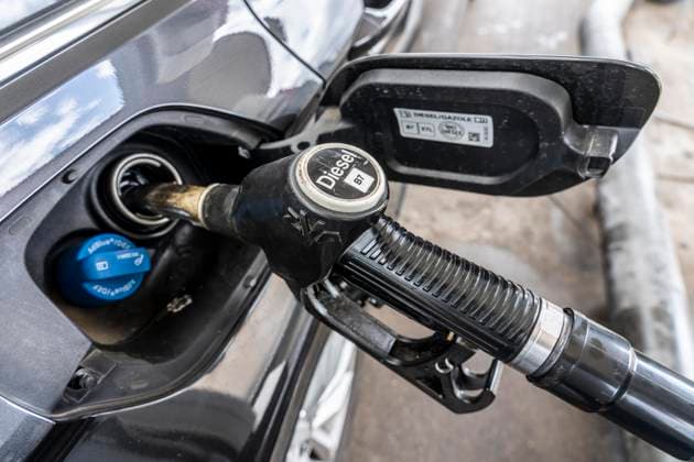 Car refueling, diesel fuel nozzle, gas station pump, fuel pump
