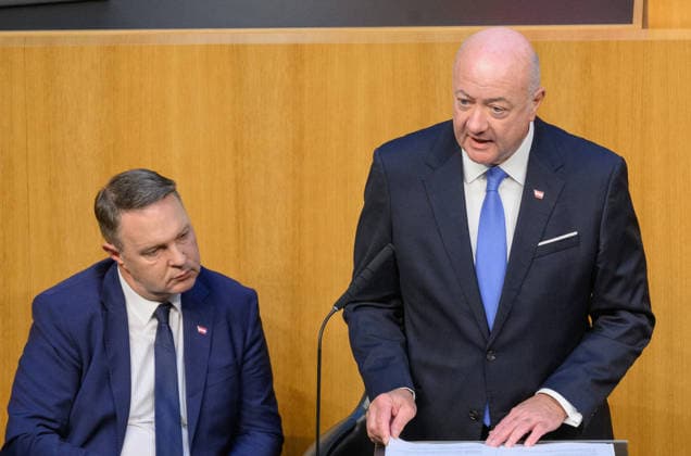Vienna, July 8, 2026, 89th Session of the National Council PHOTO: Vice Chancellor Andreas Babler (SPÖ) and Federal Chancellor Christian Stocker (ÖVP) 87th sitting of the National Council National Council, National Council session, parliamentary session, parliament, plenary session 89th session of the National Council