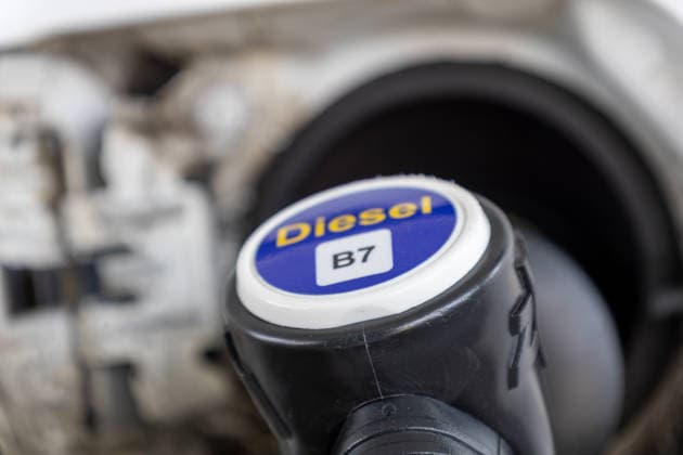 Close-up of a car being filled with diesel Copyright: xUdoxHerrmannx