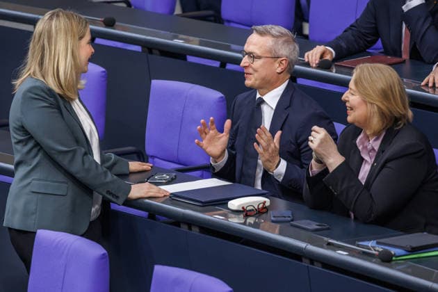 Bundestag: Verena Hubertz (SPD), Federal Minister for Housing, Urban Development, and Construction; Karsten Wildberger (CDU), Federal Minister for Digital Affairs and State Modernization; and Bärbel Bas (SPD), Federal Minister for Labor and Social Affairs, at the German Bundestag on July 9, 2026, in Berlin, Berlin, Berlin, Germany, Bundestag