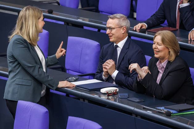 Bundestag: Verena Hubertz (SPD), Federal Minister for Housing, Urban Development, and Construction; Karsten Wildberger (CDU), Federal Minister for Digital Affairs and State Modernization; and Bärbel Bas (SPD), Federal Minister for Labor and Social Affairs, at the German Bundestag on July 9, 2026, in Berlin, Berlin, Berlin, Germany, Bundestag