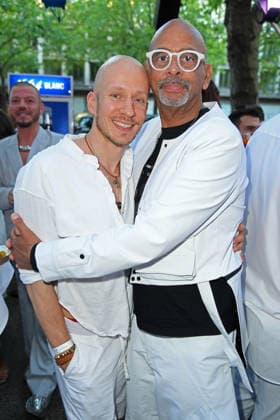 Pierre Sanoussi Bliss with his friend Dennis Ortmann at the Bellucci La Grande Bellezza summer party in Berlin on July 9, 2026