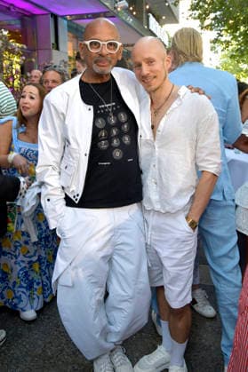 Pierre Sanoussi Bliss with his boyfriend Dennis Ortmann at the La Grande Bellezza summer party at Casa Bellucci restaurant in Berlin, July 9, 2026 Foto:xM.xBehrensx xFuturexImagex bellucci_6744