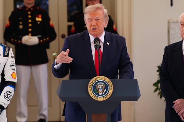 United States President Donald J Trump makes remarks as he hosts top IndyCar drivers at the White House in Washington, DC, USA, to promote the inaugural Freedom 250 Grand Prix on Monday, July 13, 2026. The race will be held in DC on August 22-23, 2026. Credit: CNP AdMedia Washington District of Columbia United States of America EDITORIAL USE ONLY Copyright: xx AdMediax admphotosthree005098