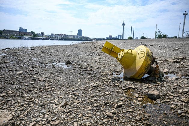 Drought Takes Its Toll: The Rhine Is Barely Carrying Any Water; Sandbank, A buoy that normally floats in the water now Copyright: x xonw-imagesx xPhilippxAndrÃ x