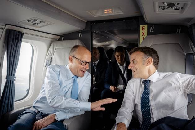 Germany, July 17, 2026: German Chancellor Friedrich Merz (CDU) and French President Emmanuel Macron on their way to Nörvenich for the Franco-German Defense and Security Council Copyright: xHandoutxBundesregierung SteffenxKugler dtsxNachrichtenagenturx dts_127973