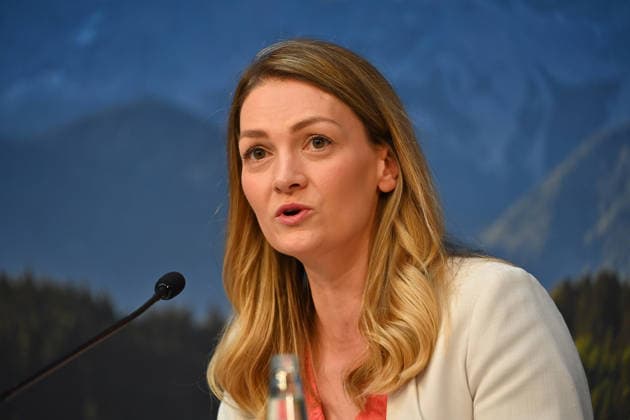 Judith GERLACH, Minister of State for Health, Care, and Prevention; single image, cropped close-up, portrait; Press conference of the Bavarian State Government following the cabinet meeting on July 21, 2026, at the Prinz Carl Palais in Munich