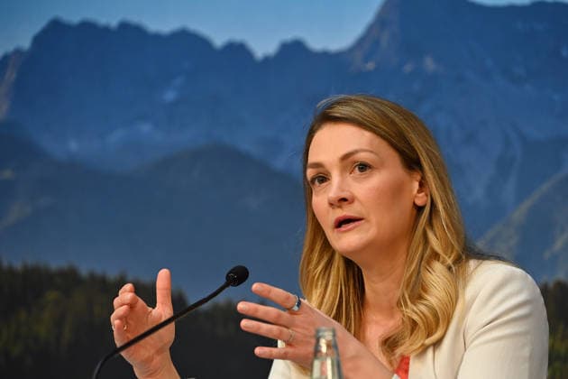 Judith GERLACH, Minister of State for Health, Care, and Prevention; single image, cropped close-up, portrait; Press conference of the Bavarian State Government following the cabinet meeting on July 21, 2026, at the Prinz Carl Palais in Munich