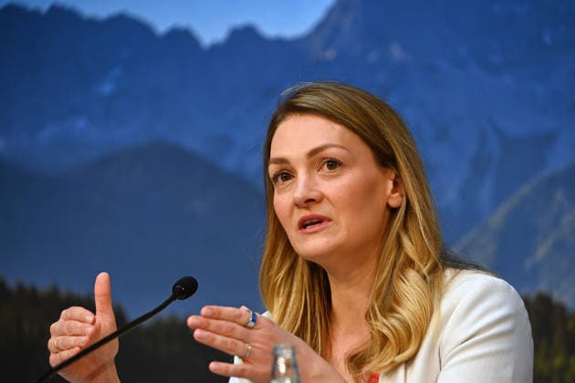 Judith GERLACH, Minister of State for Health, Care, and Prevention; single image, cropped close-up, portrait; Press conference of the Bavarian State Government following the cabinet meeting on July 21, 2026, at the Prinz Carl Palais in Munich