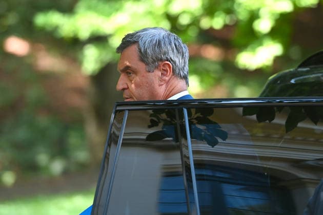 Arrival of Markus SOEDER, Minister-President of Bavaria and CSU Chairman, stepping out of his official limousine; single frame, cropped close-up, portrait,Portrait: Press conference of the Bavarian State Government following the cabinet meeting on July 21, 2026, at the Prinz Carl Palais in Munich