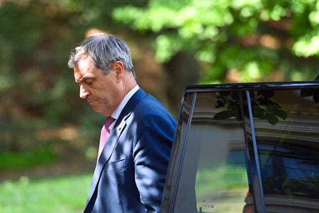 Arrival of Markus SOEDER, Minister-President of Bavaria and CSU Chairman, stepping out of his official limousine, Single frame, cropped close-up, half-length shot. Press conference of the Bavarian State Government following the cabinet meeting on July 21, 2026, at the Prinz Carl Palais in Munich