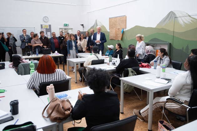 Verena SCHAEFFER, Schäffer, Minister for Children, Youth, Family, Equality, Refugees, and Integration of the State of North Rhine-Westphalia, visits the Quaz Ruhr Language and Training Center in Bochum on July 22, 2026