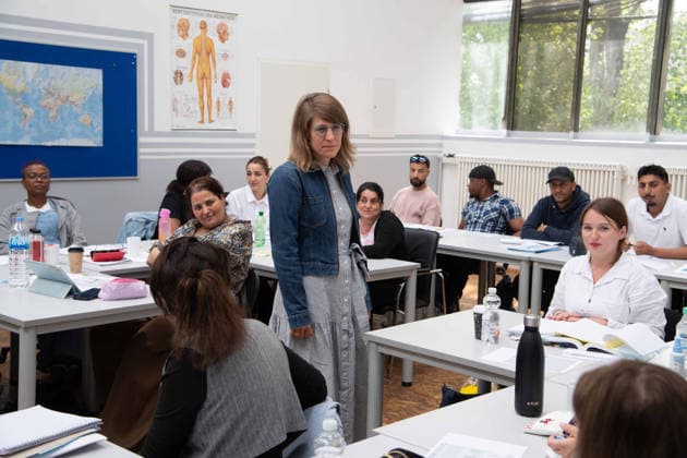Verena SCHAEFFER, Schäffer, Minister for Children, Youth, Family, Equality, Refugees, and Integration of the State of North Rhine-Westphalia, visits the Quaz Ruhr Language and Training Center in Bochum on July 22, 2026