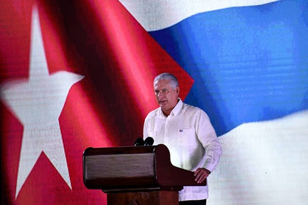 (260727) -- PINAR DEL RIO, July 27, 2026 -- Cuban President Miguel Diaz-Canel speaks at a ceremony marking the 73rd anniversary of the National Rebellion Day in Pinar del Rio, Cuba, July 26, 2026. The National Rebellion Day marks events on July 26, 1953, when late revolutionary leader Fidel Castro and about 100 of his followers attempted to take the Moncada Barracks, the second military fortress of the Fulgencio Batista s dictatorship, in the city of Santiago de Cuba, and the Carlos Manuel de Cespedes Barracks in the nearby town of Bayamo. (Photo by Xinhua) CUBA-PINAR DEL RIO-NATIONAL REBELLION DAY-73RD ANNIVERSARY JoaquinxHernandez