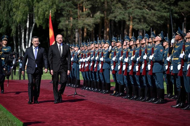 Ilham Aliyev - Kyrgyz President Sadyr Japarov meeting in Kyrgyzstan CHOLPON-ATA, KYRGYZSTAN - JULY 31: (----EDITORIAL USE ONLY - MANDATORY CREDIT - KYRGYZ PRESIDENCY HANDOUT - NO MARKETING NO ADVERTISING CAMPAIGNS - DISTRIBUTED AS A SERVICE TO CLIENTS----) Azerbaijani President Ilham Aliyev and Kyrgyz President Sadyr Japarov meet in the city of Cholpon-Ata on the shores of Lake Issyk-Kul, on July 31, 2026 in Cholpon-Ata, Kyrgyzstan. Kyrgyz Presidency Handout Anadolu Cholpon-ata Kyrgyzstan. Editorial use only. Please get in touch for any other usage.  Copyright: x2026xAnadoluxKyrgyzxPresidencyx xHandoutx