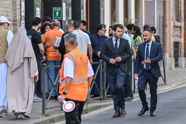 Alessandro Zappala, mayor of Evere arrives at the funeral ceremony of Driss Atounane, in Brussels. The Schaerbeek resident was attacked on July 23 on the No. 55 tram while reportedly stepping in to defend a female passenger who was the target of racist and Islamophobic remarks from another passenger on the bus.  EMILExWINDAL 182468633